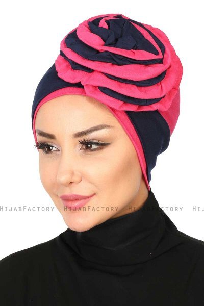 Clara - Marinblå & Fuchsia Bomull Turban