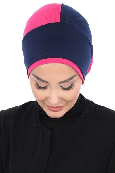 Clara - Marinblå & Fuchsia Bomull Turban