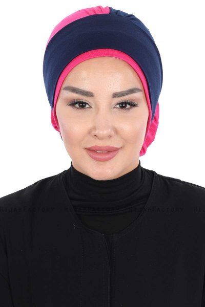 Clara - Marinblå & Fuchsia Bomull Turban
