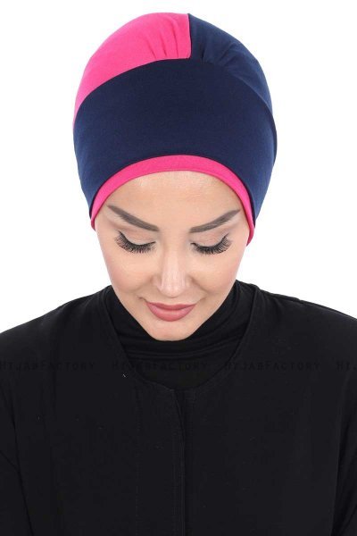 Clara - Marinblå & Fuchsia Bomull Turban