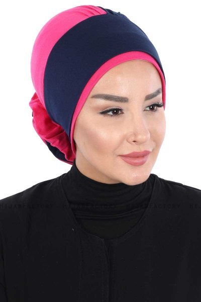 Clara - Marinblå & Fuchsia Bomull Turban