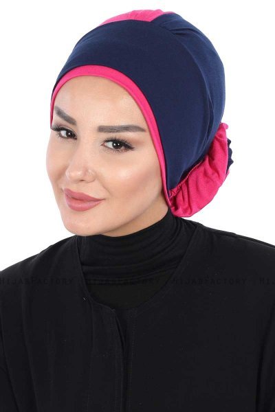 Clara - Marinblå & Fuchsia Bomull Turban