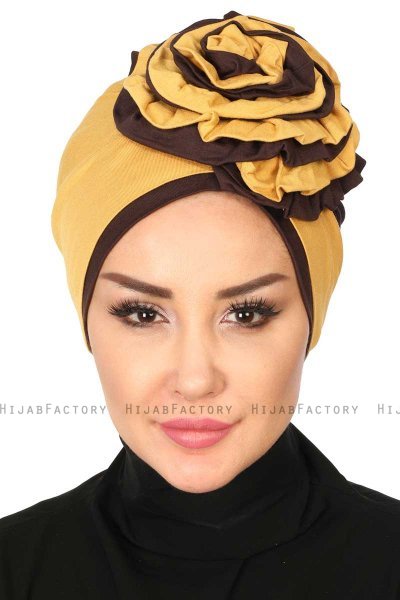 Clara - Senapsgul & Brun Bomull Turban