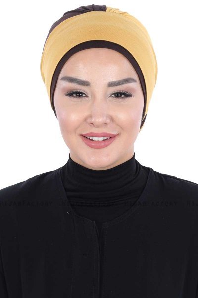 Clara - Senapsgul & Brun Bomull Turban