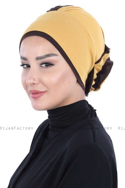 Clara - Senapsgul & Brun Bomull Turban