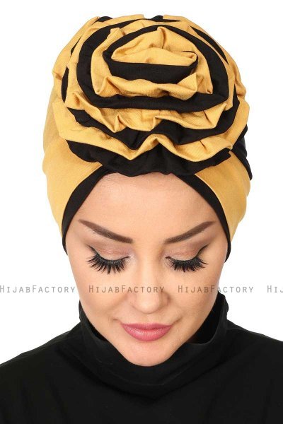 Clara - Senapsgul & Svart Bomull Turban