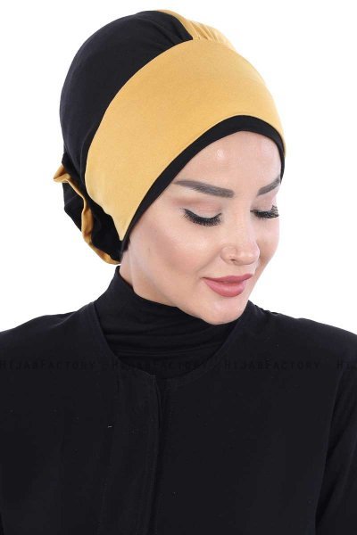 Clara - Senapsgul & Svart Bomull Turban