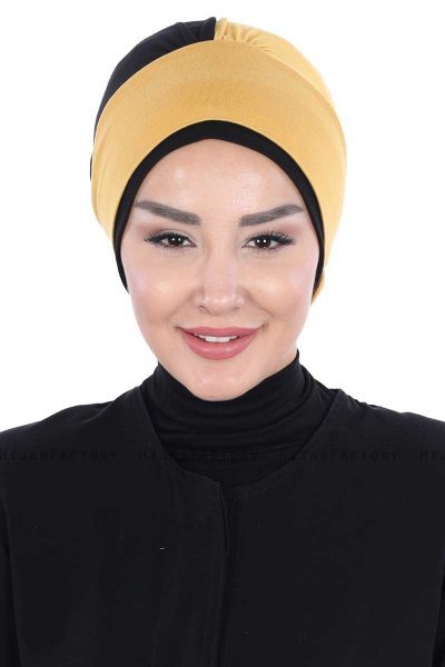 Clara - Senapsgul & Svart Bomull Turban