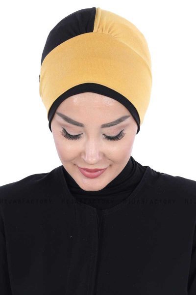 Clara - Senapsgul & Svart Bomull Turban