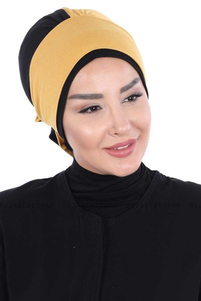 Clara - Senapsgul & Svart Bomull Turban
