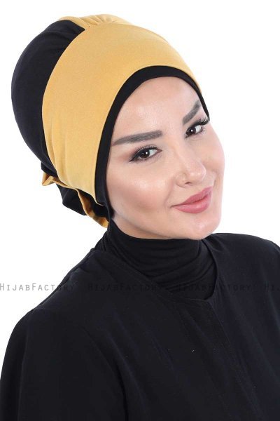 Clara - Senapsgul & Svart Bomull Turban