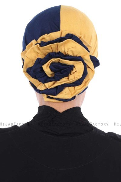 Clara - Senapsgul & Marinblå Bomull Turban