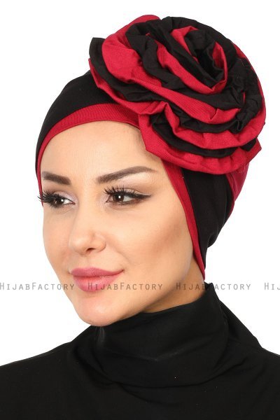 Clara - Svart & Bordeaux Bomull Turban