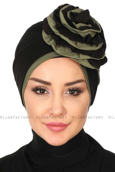 Clara - Svart & Khaki Bomull Turban