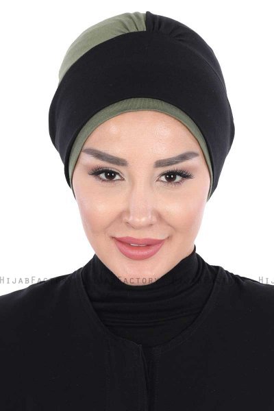 Clara - Svart & Khaki Bomull Turban