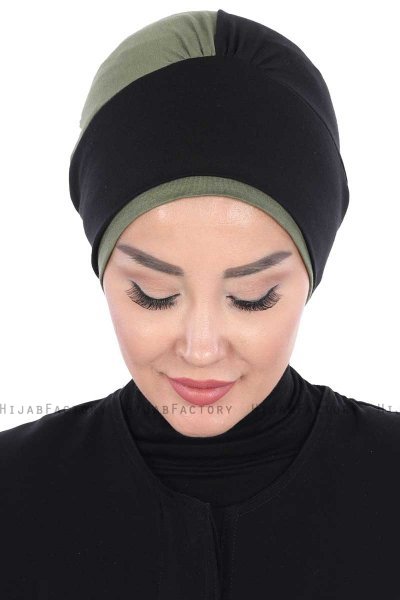 Clara - Svart & Khaki Bomull Turban