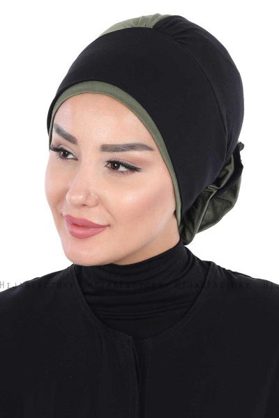 Clara - Svart & Khaki Bomull Turban