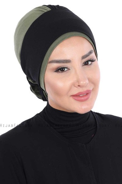Clara - Svart & Khaki Bomull Turban
