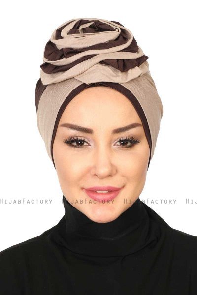 Clara - Taupe & Brun Bomull Turban