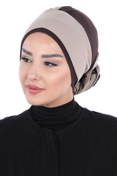 Clara - Taupe & Brun Bomull Turban