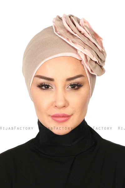 Clara - Taupe & Gammelrosa Bomull Turban