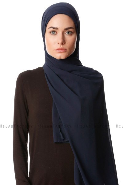 Derya - Mörk Marinblå Praktisk Chiffon Hijab