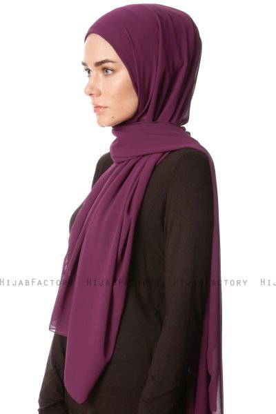 Derya - Mörklila Praktisk Chiffon Hijab