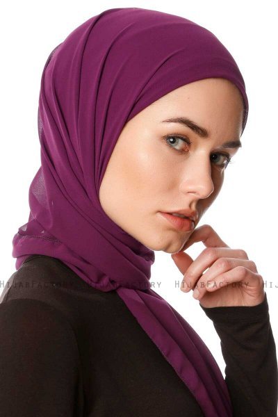 Derya - Mörklila Praktisk Chiffon Hijab