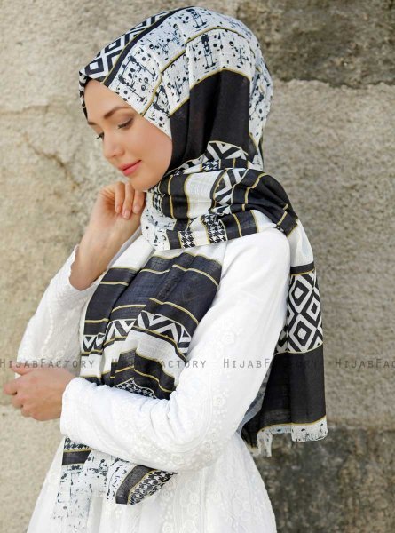 Dounia - Svart Mönstrad Hijab - Sal Evi