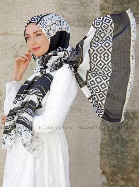 Dounia - Svart Mönstrad Hijab - Sal Evi