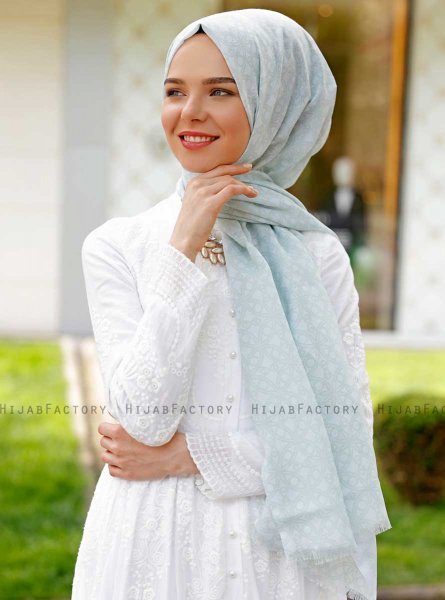 Duriya - Ljusgrön Mönstrad Hijab - Sal Evi