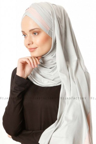 Duru - Ljusgrå & Gammelrosa Jersey Hijab