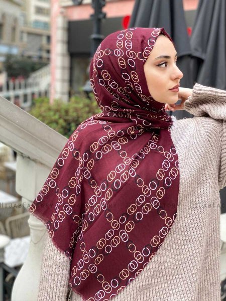 Elyas - Bordeaux Mönstrad Bomull Hijab - Mirach