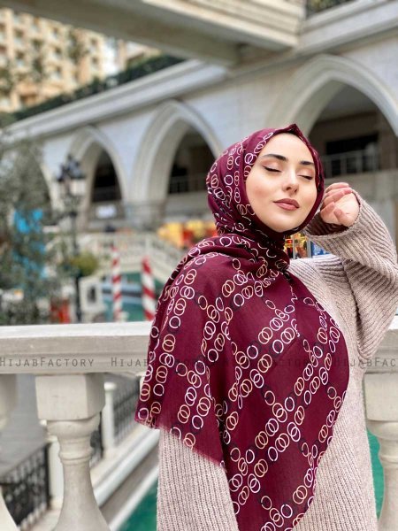 Elyas - Bordeaux Mönstrad Bomull Hijab - Mirach