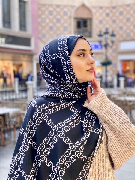 Elyas - Svart Mönstrad Bomull Hijab - Mirach