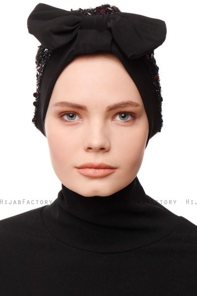 Enfleda - Svart & Bordeaux Turban