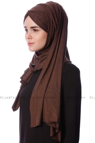 Eslem - Brun Pile Jersey Hijab - Ecardin