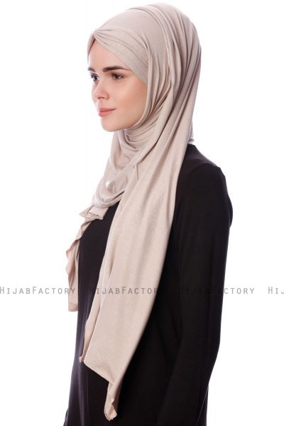 Eslem - Ljus Taupe Pile Jersey Hijab - Ecardin