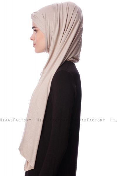 Eslem - Ljus Taupe Pile Jersey Hijab - Ecardin