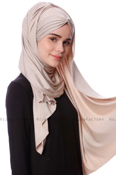 Eslem - Ljus Taupe Pile Jersey Hijab - Ecardin