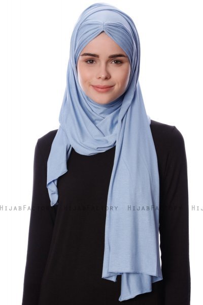 Eslem - Ljusblå Pile Jersey Hijab - Ecardin