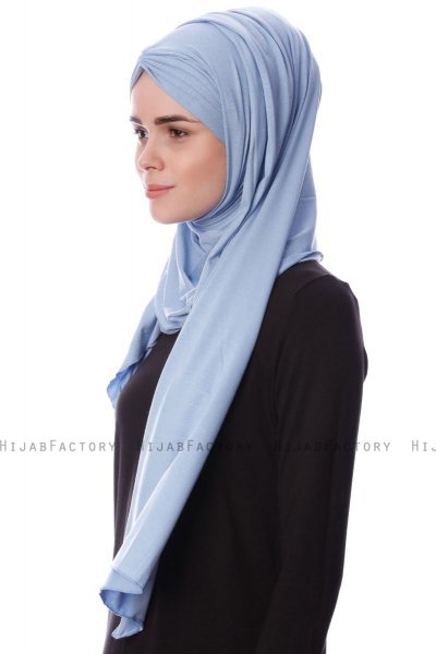 Eslem - Ljusblå Pile Jersey Hijab - Ecardin