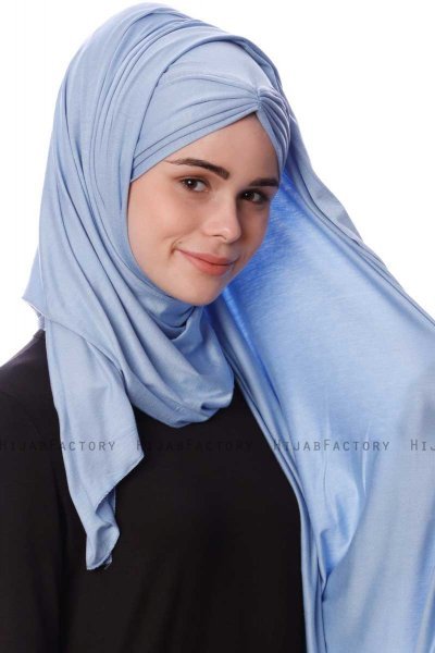 Eslem - Ljusblå Pile Jersey Hijab - Ecardin