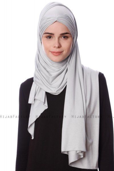 Eslem - Ljusgrå Pile Jersey Hijab - Ecardin