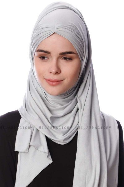 Eslem - Ljusgrå Pile Jersey Hijab - Ecardin