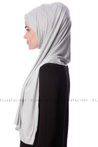 Eslem - Ljusgrå Pile Jersey Hijab - Ecardin