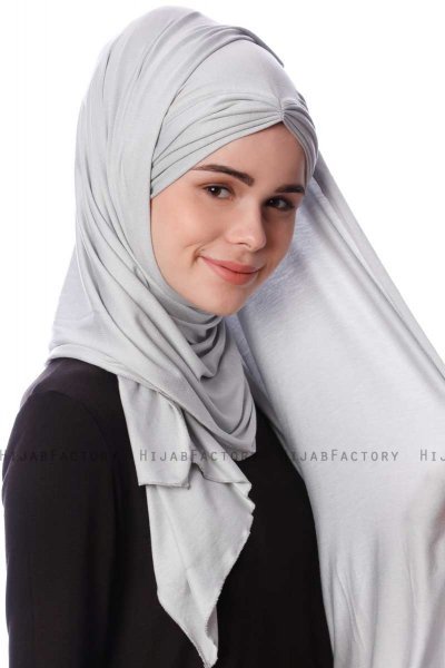 Eslem - Ljusgrå Pile Jersey Hijab - Ecardin