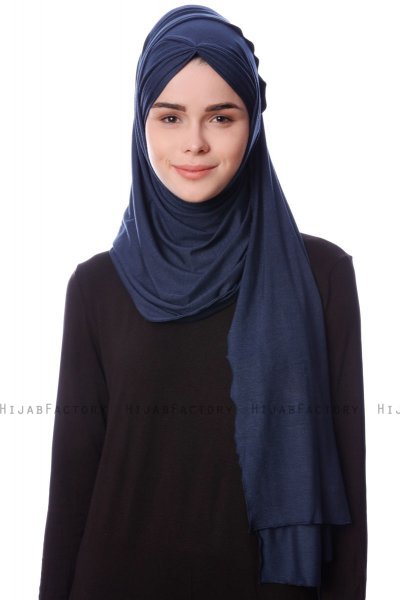 Eslem - Marinblå Pile Jersey Hijab - Ecardin