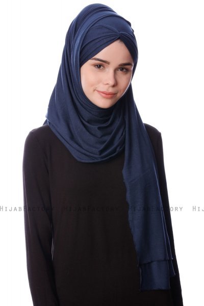 Eslem - Marinblå Pile Jersey Hijab - Ecardin
