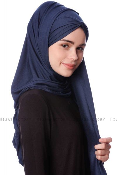 Eslem - Marinblå Pile Jersey Hijab - Ecardin